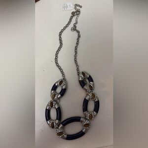 Lia Sophia Necklace Elegant Navy and Silver Link Necklace with Crystal Accents